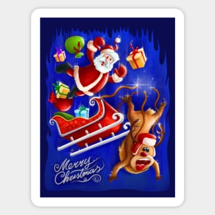 Santa and Reindeer falling Sticker